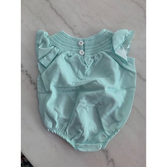 Baby Girls Mint Green Butterfly Ruffle Romper Outfit Snap Closure 100% Cotton - Picture 2 of 4